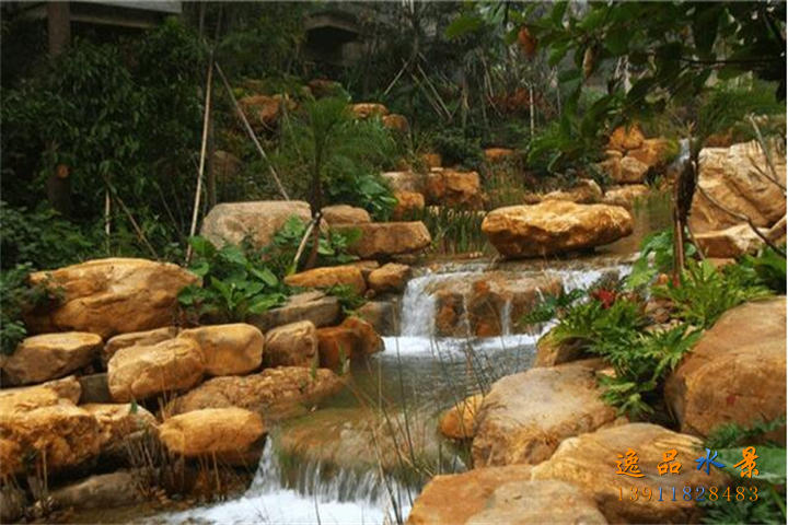 小区黄蜡石假山流水瀑布水系